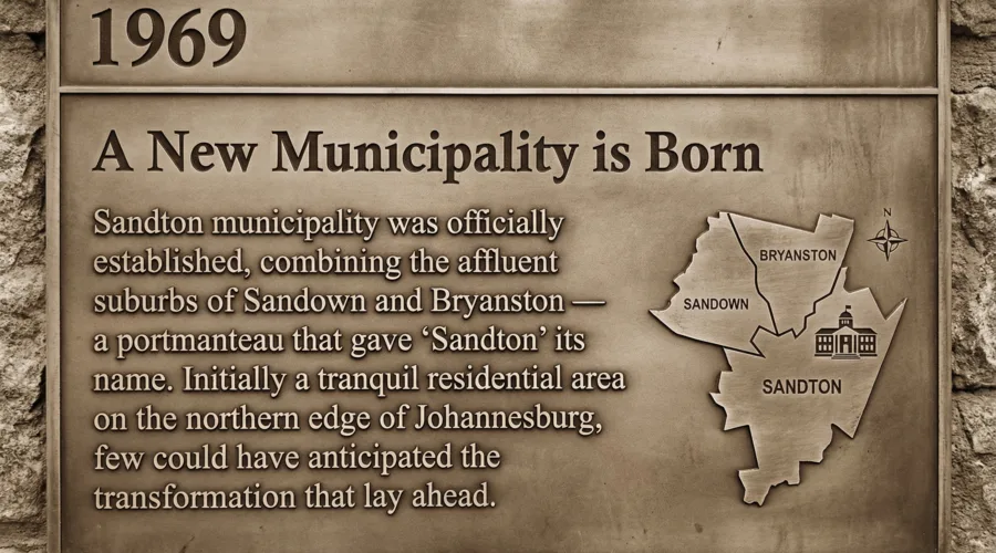 Historical plaque marking the 1969 establishment of Sandton municipality